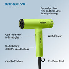 Load image into Gallery viewer, BaBylissPRO Nano Titanium High-Speed Hair Dryer Neon Yellow