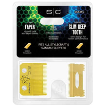 Load image into Gallery viewer, Stylecraft Replacement Fixed Gold Titanium Faper Hair Clipper Blade with Slim Deep Tooth Cutter Set SC525G