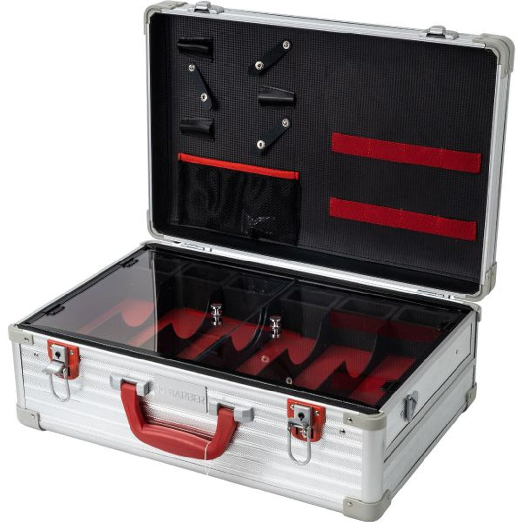 JC 6 Slot Sliding Tray Barber Case Silver Stripes