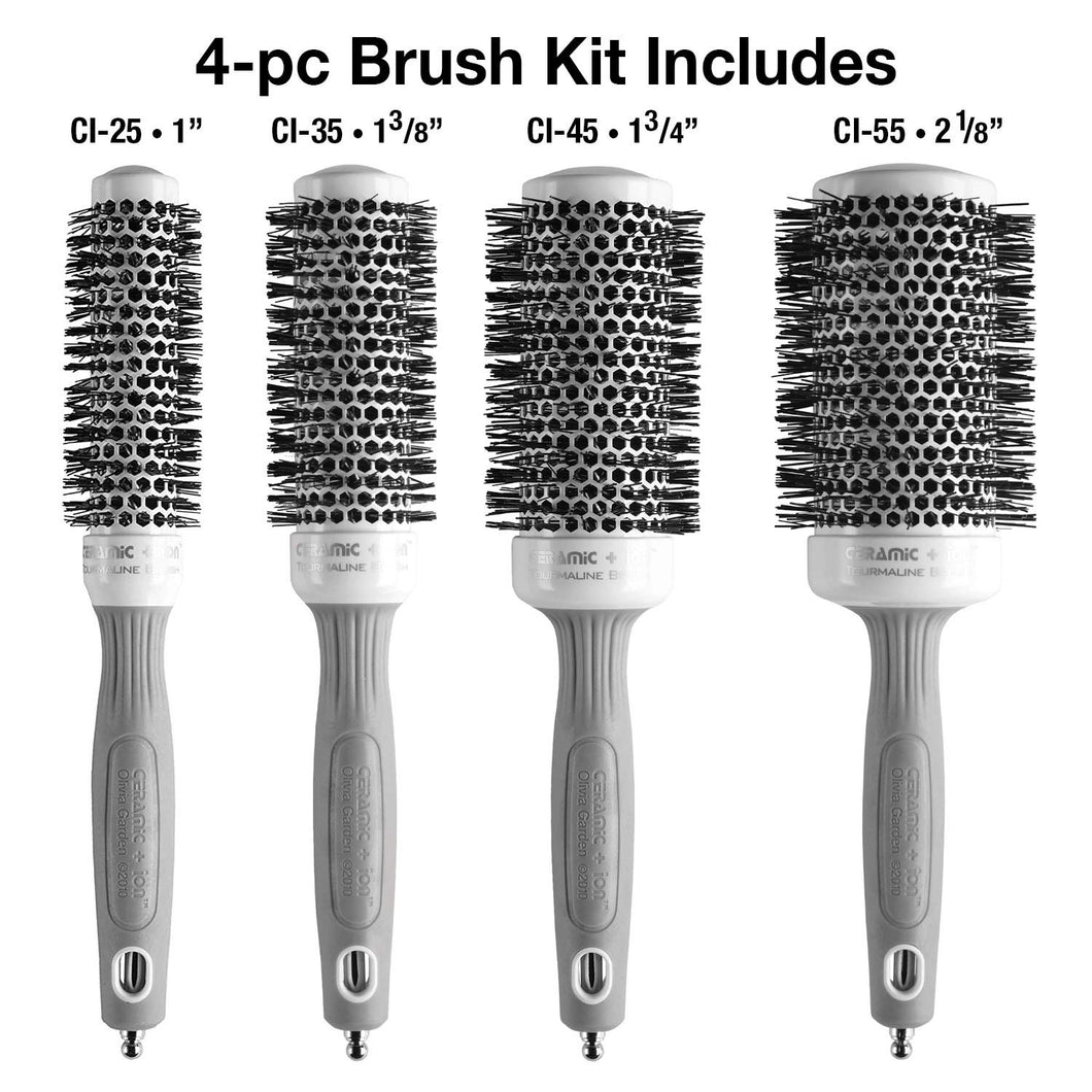 Olivia Garden Ceramic + Ion Round Thermal Hair 4pc Assorted  Brush Set