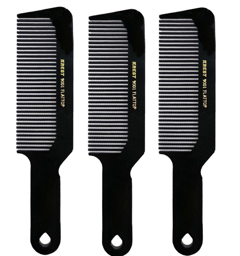 Krest Black Flat Top Comb  # 9001 3 Pack