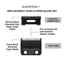 Load image into Gallery viewer, Gamma+ Fixed Black Diamond Carbon DLC Faper  Clipper Blade w Slim Deep Tooth Cutter Set GP520B
