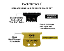 Load image into Gallery viewer, Gamma+ X-Pro Wide Gold Titanium Fixed Blade &amp; DLC &quot;The One&quot; Cutting Blade Set GP527GB
