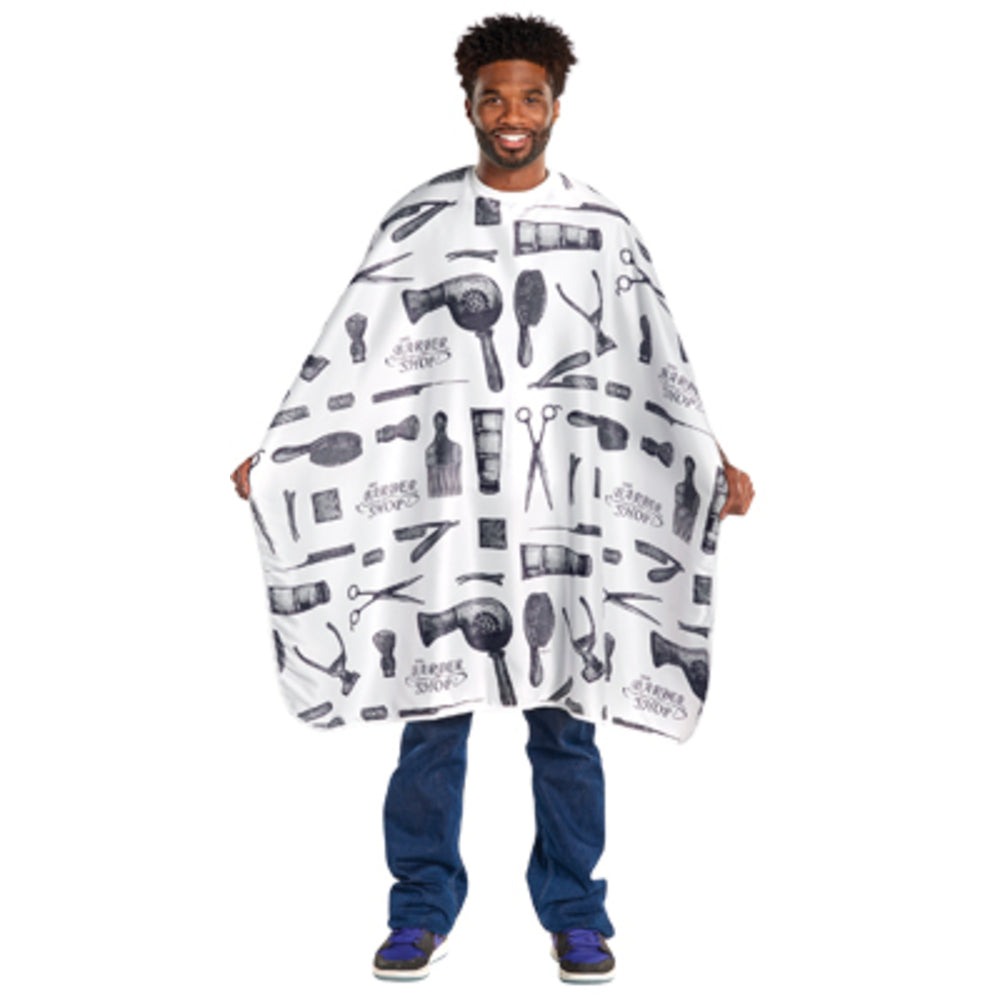 Scalpmaster Barber Print Styling Cape (White) SC-4132