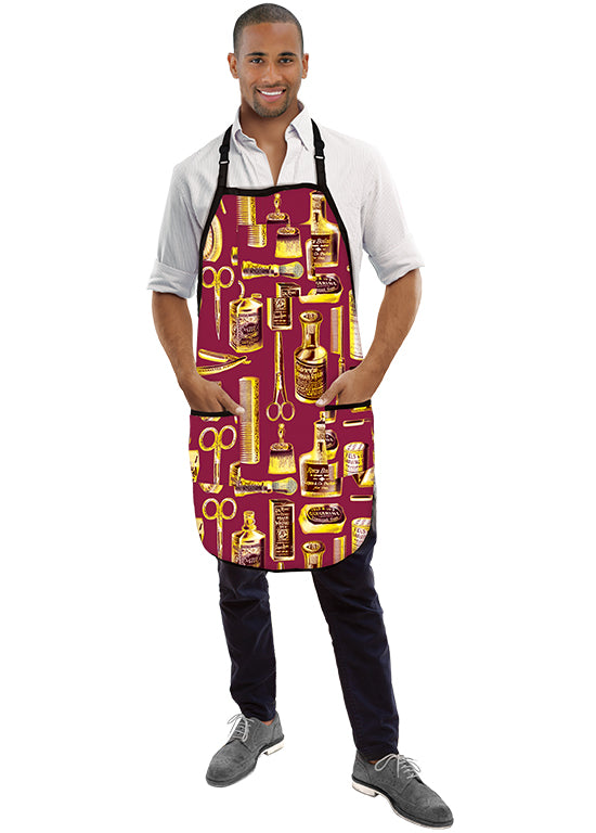 Betty Dain Vintage Barber Apron -Gold/Burgundy